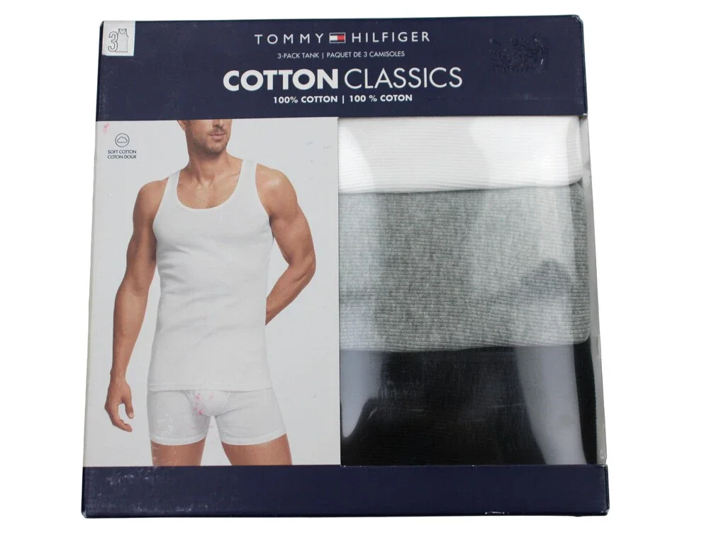 Tommy Hilfiger Cotton Classics Tank Undershirt Mens S Black Grey White 3 Pack